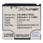 Усиленный аккумулятор серии X-Longer для Verizon SCH-U750, Alias 2, Zeal, SGH-U750 [850mAh]